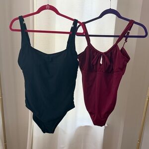 TWO - Time and Tru Women’s One-Piece Swimsuits - Black & Burgundy